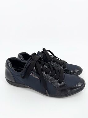 Prada Sport Navy BlueBlack Nylon And Leather Low Top Sneakers